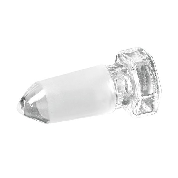 Hollow glass stopper with tip and NS